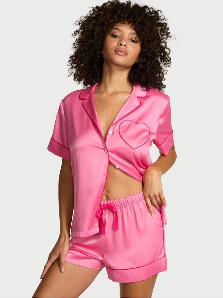 Glazed Satin Heart Short Pajama Set